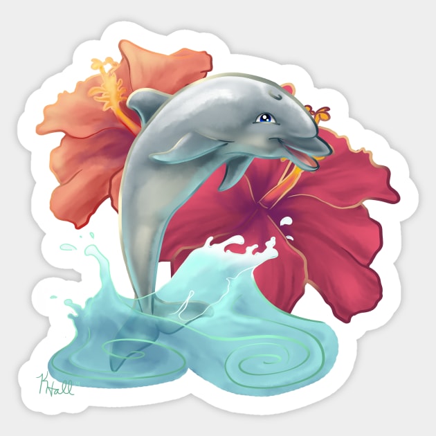 Hibiscus Dolphin Sticker by Unicornarama